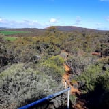 The first part of the trail involves a steep climb and deep rocky steps. Handrails are provided