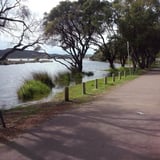 The Ocean Beach Cycleway passes close to the water at Prawn Rock Channel, a popular swimming and fishing location.