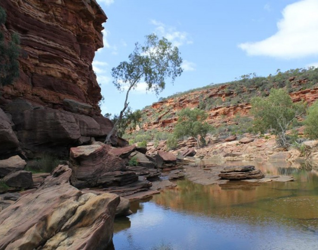 Tumblagooda Sandstone contrasting against the waters of the Murchison River